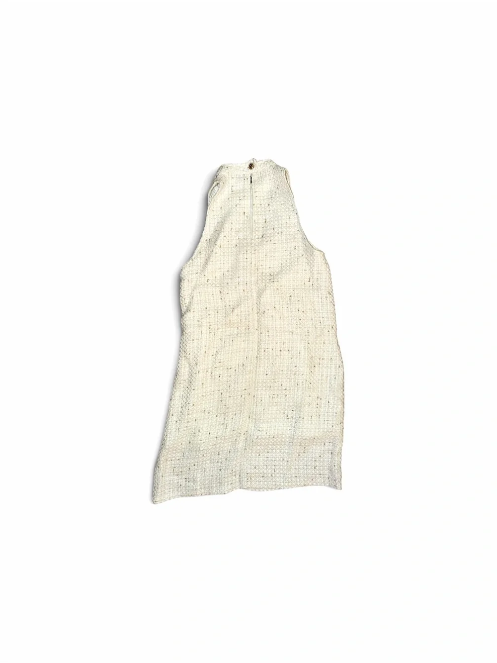 KAREN MILLEN Sleeveless Tweed Mini Dress White with Gold Buttons Size 4 UK8 NWT